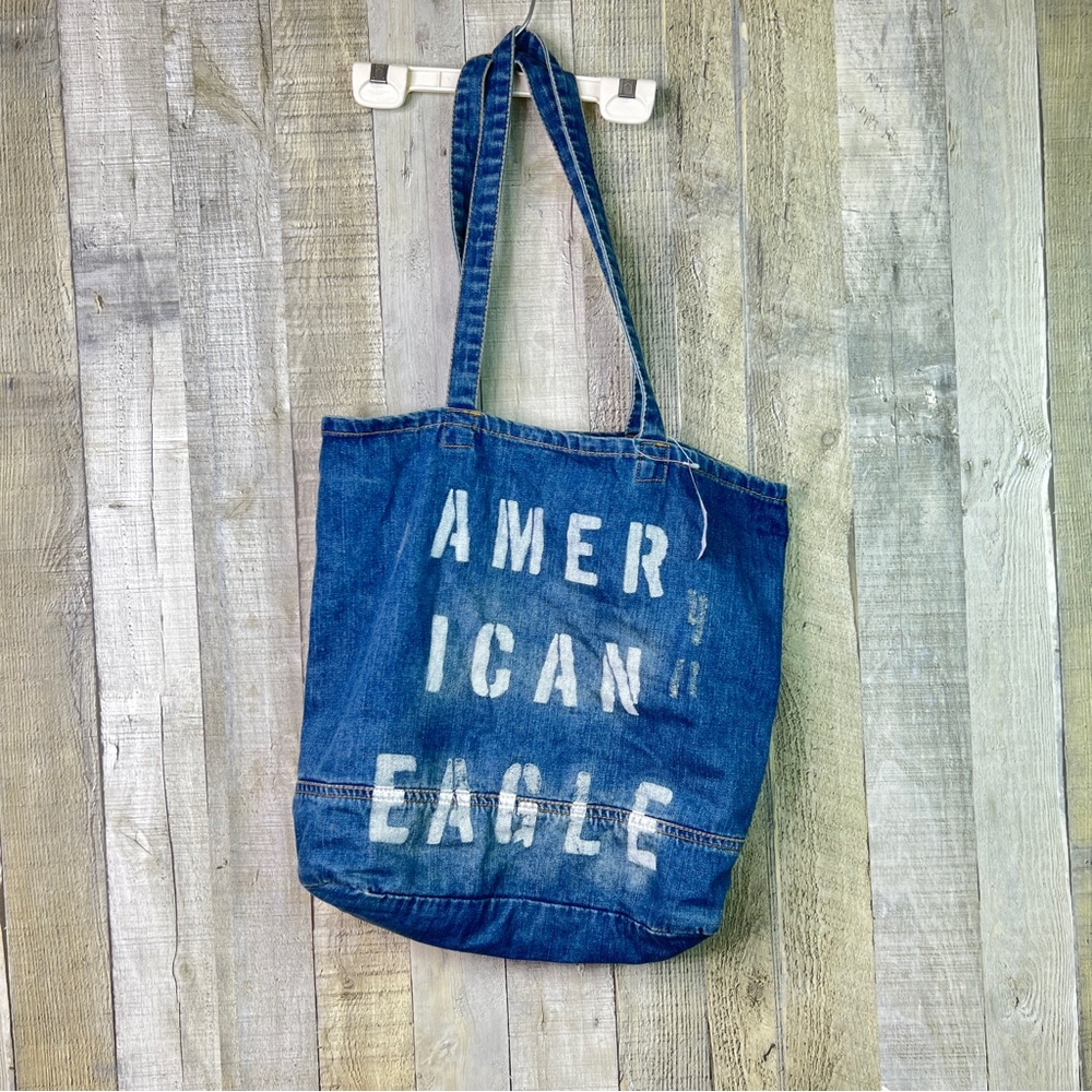 American Eagle Outfitters Denim Tote Bag With Straps 1 Inside Pocket